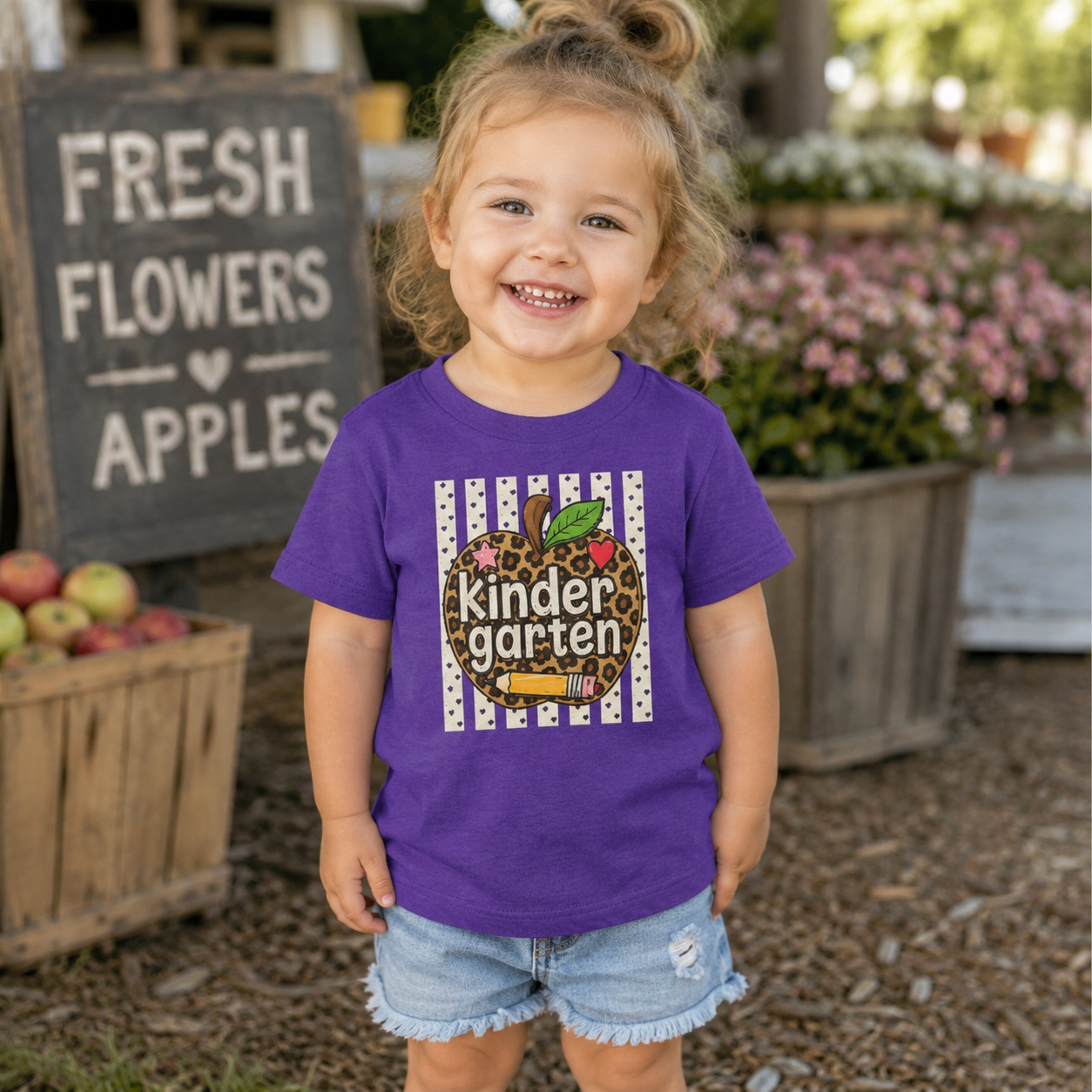 Kindergarten Leopard Apple Toddler Tee