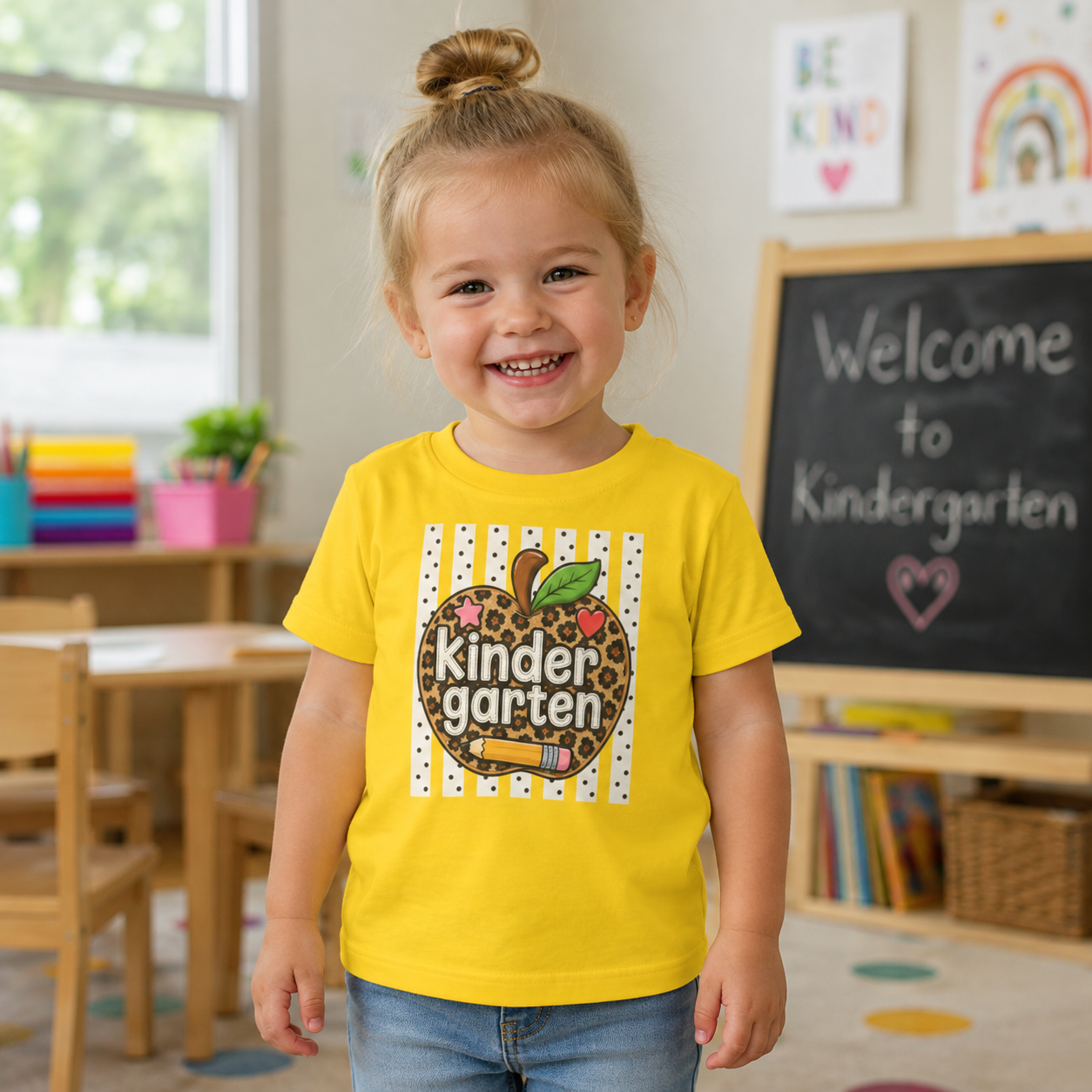 Kindergarten Leopard Apple Toddler Tee