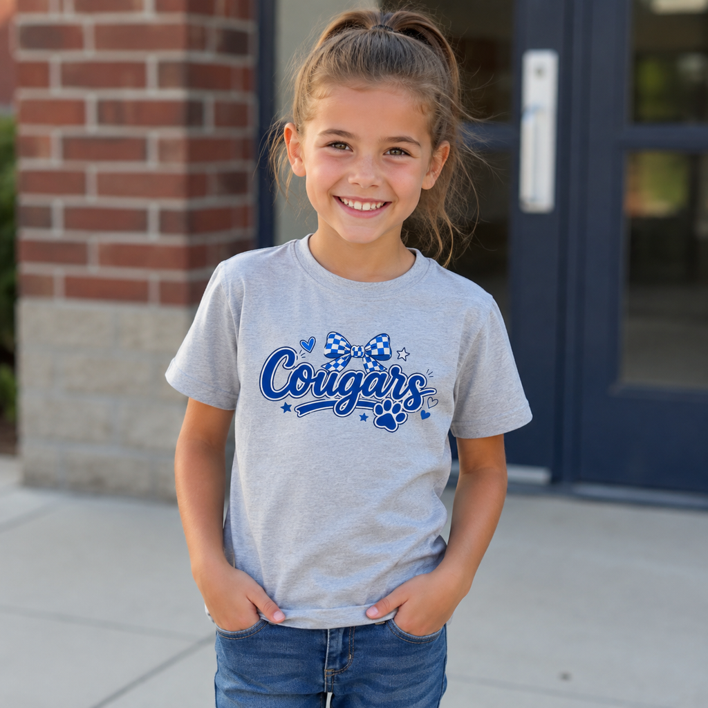 "Cougars" Paw & Bow Youth School Spirit Tee