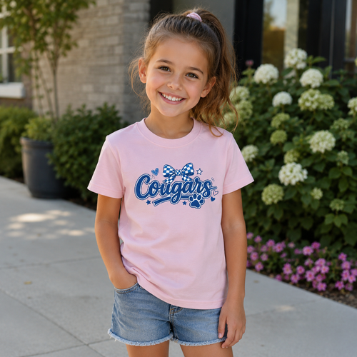 "Cougars" Paw & Bow Youth School Spirit Tee
