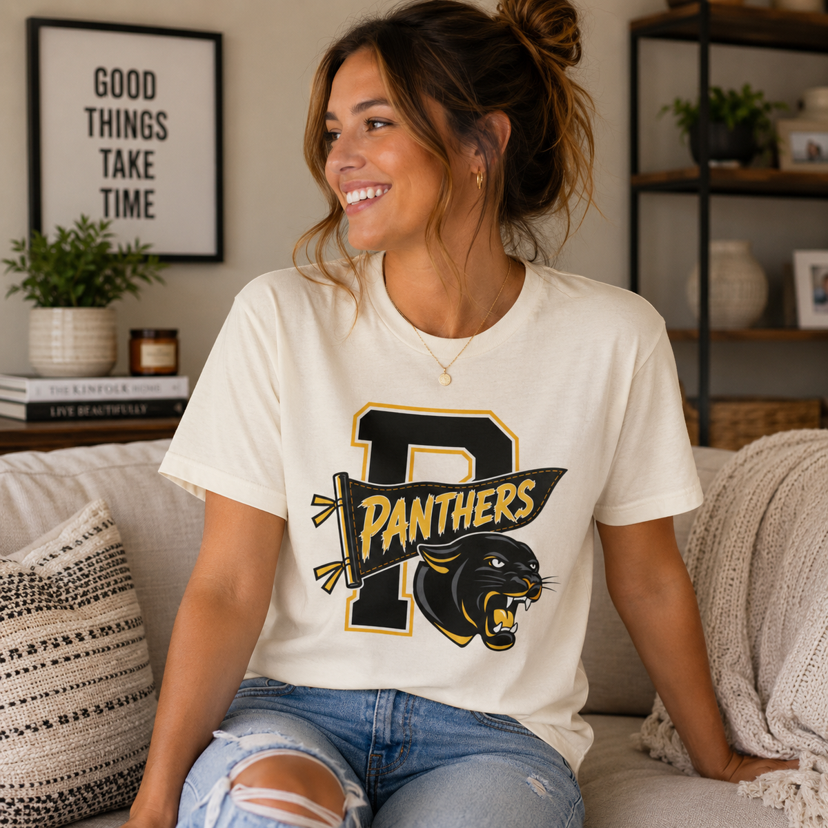 Panthers Vintage Letterman Tee