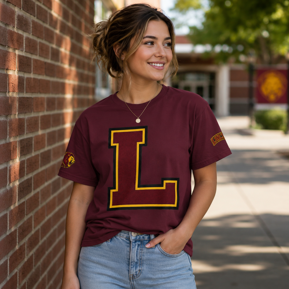 Letter L Varsity T-Shirt - LIONS Custom - Order one size bigger to achieve the look as the female shown.