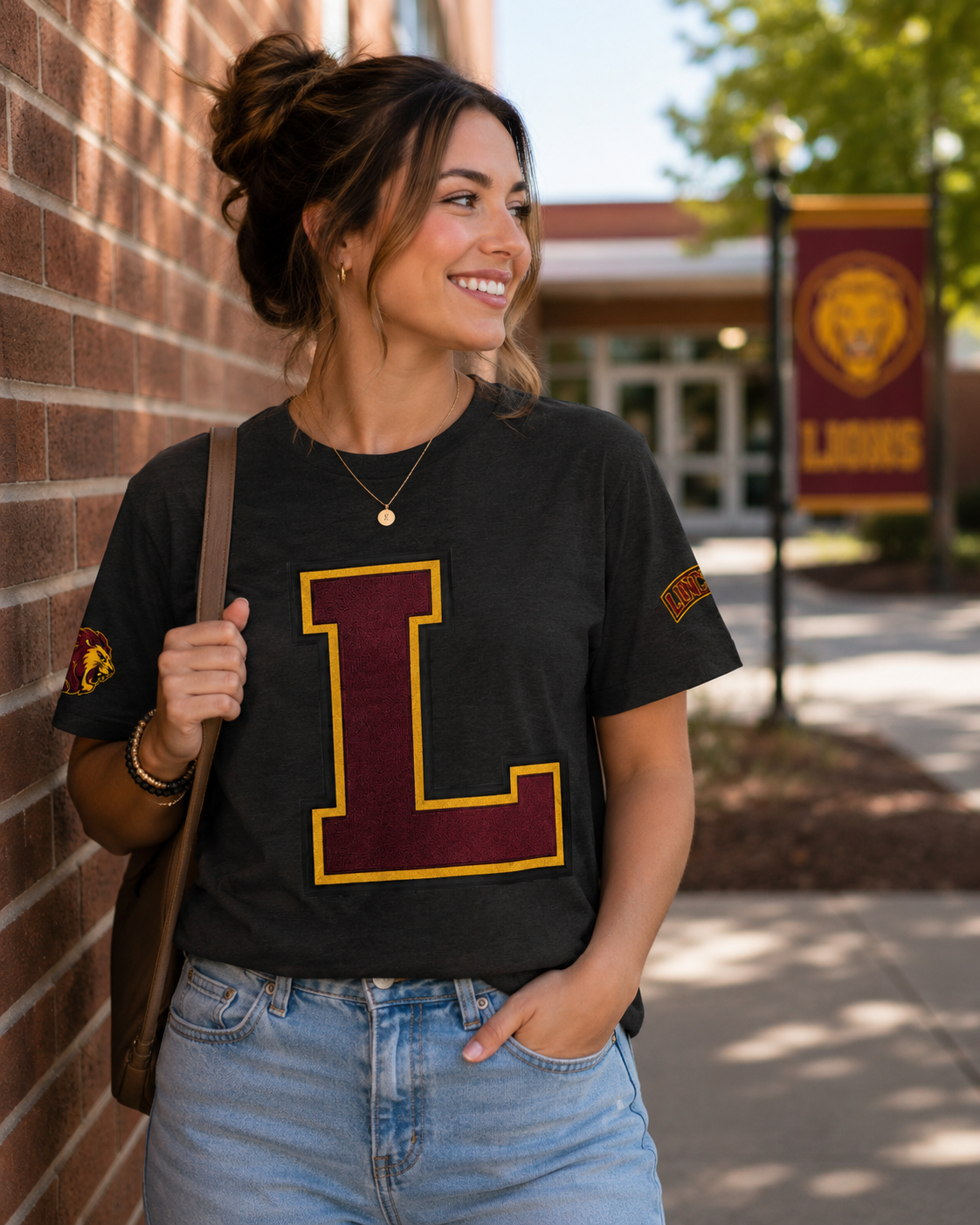 Letter L Varsity T-Shirt - LIONS Custom - Order one size bigger to achieve the look as the female shown.