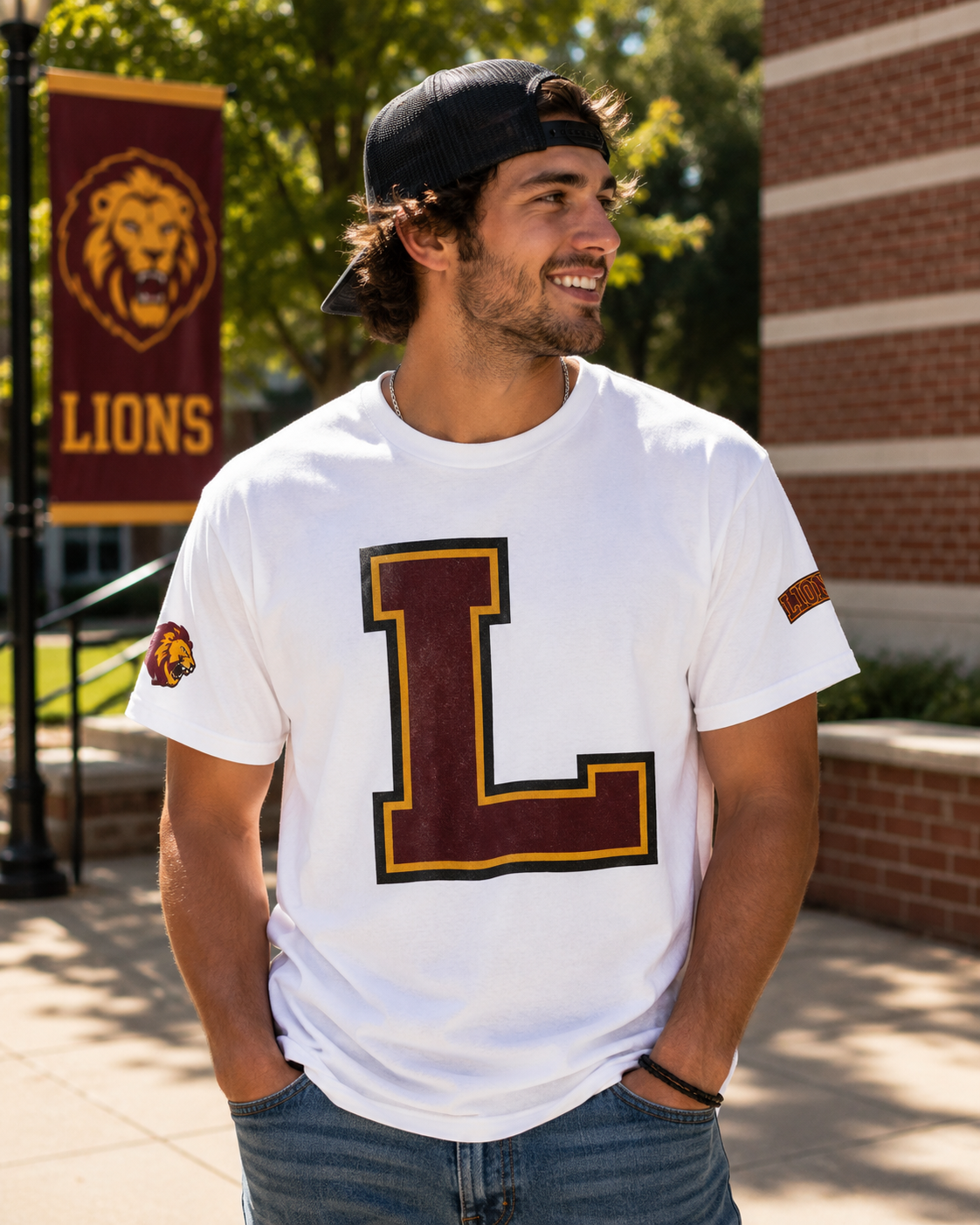 Letter L Varsity T-Shirt - LIONS Custom - Order one size bigger to achieve the look as the female shown.