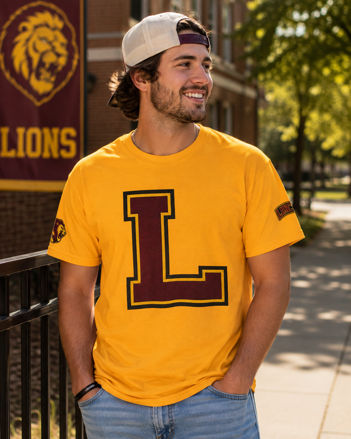 Letter L Varsity T-Shirt - LIONS Custom - Order one size bigger to achieve the look as the female shown.