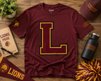 Letter L Varsity T-Shirt - LIONS Custom - Order one size bigger to achieve the look as the female shown.