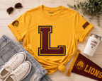 Letter L Varsity T-Shirt - LIONS Custom - Order one size bigger to achieve the look as the female shown.
