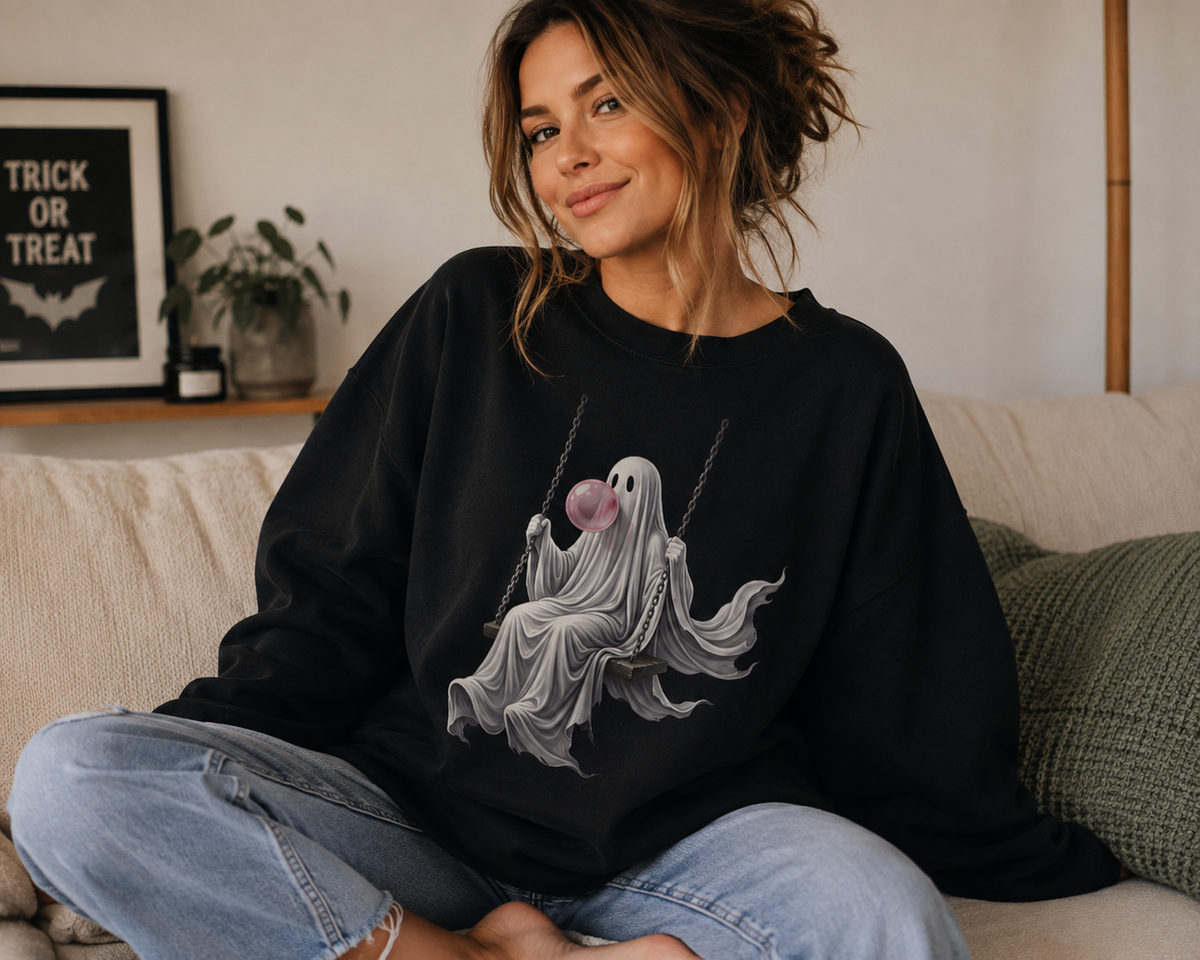 Ghost on a Swing Bubblegum Ghost Graphic Crewneck