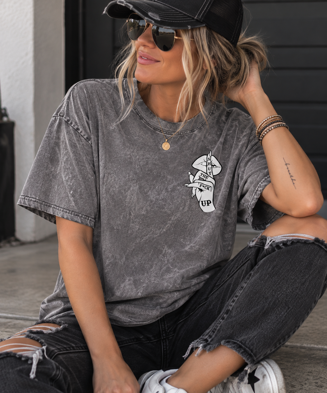 'Shut The F Up'  Mineral Wash Graphic Tee