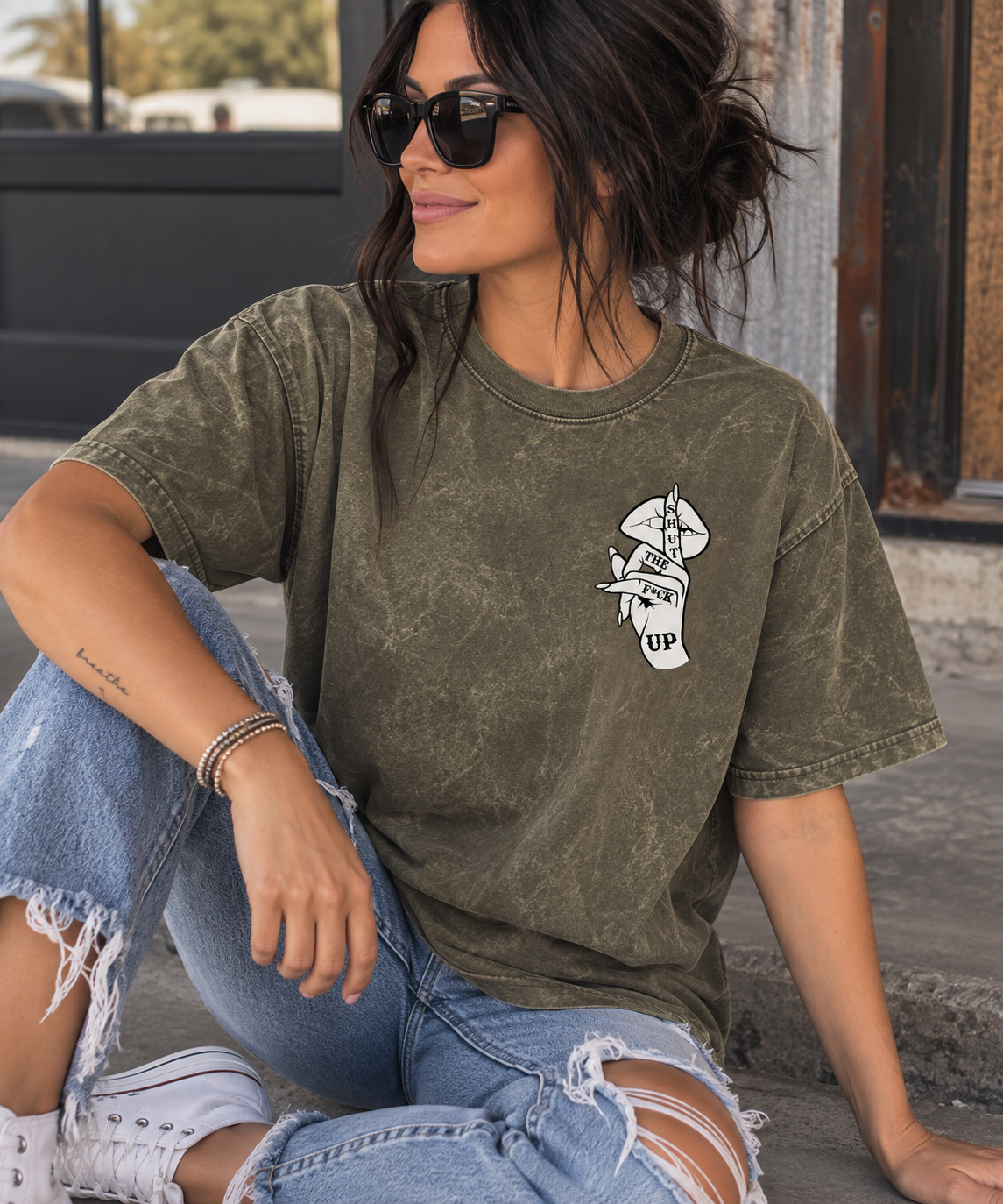 'Shut The F Up'  Mineral Wash Graphic Tee