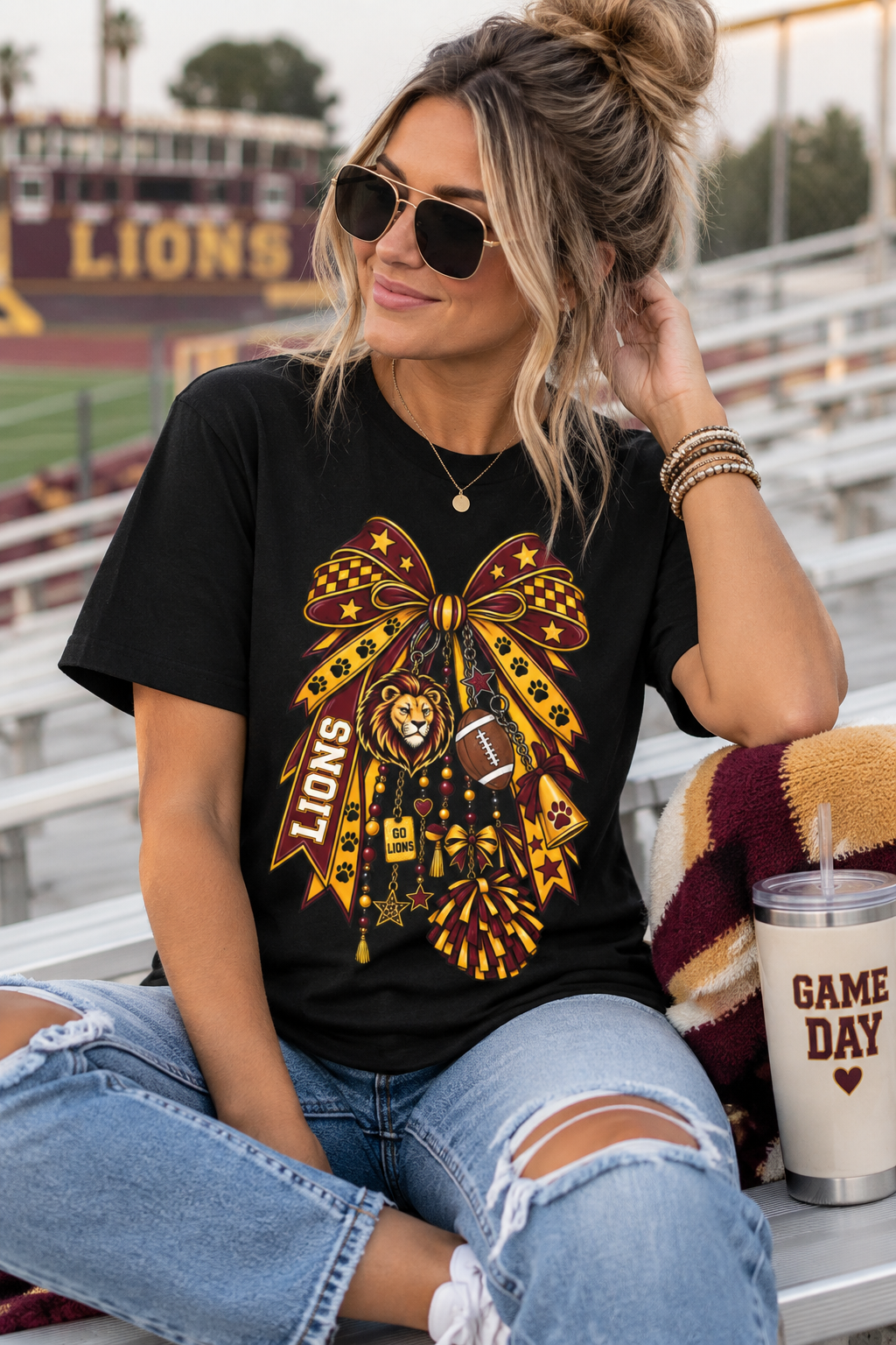 Lions Spirit Cheer Bow T-Shirt