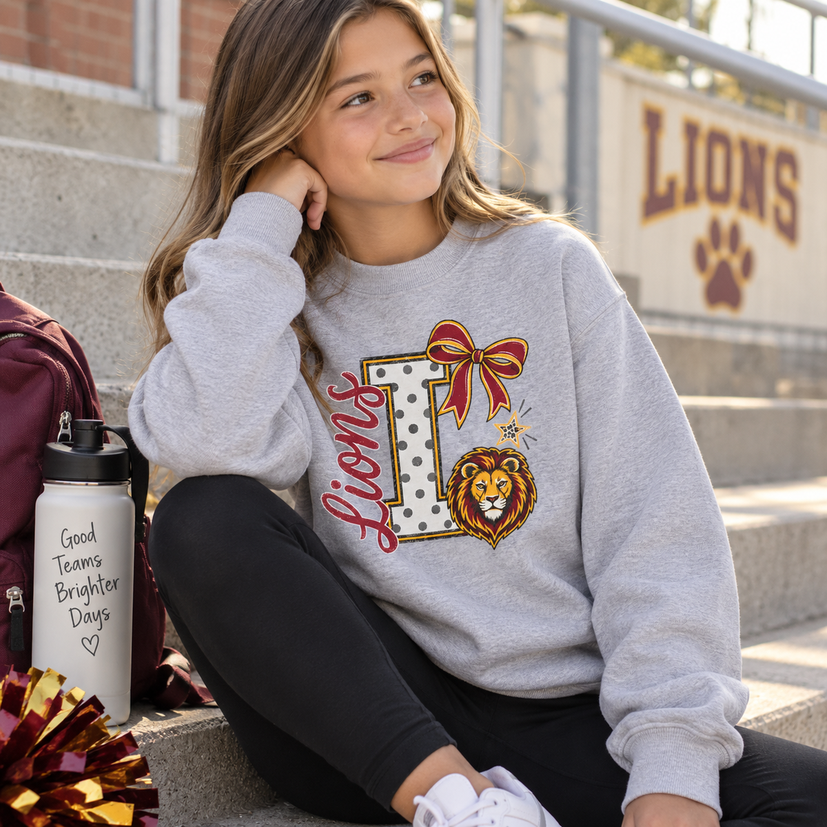 Polka Bow School Spirit (LIONS) Youth Crewneck