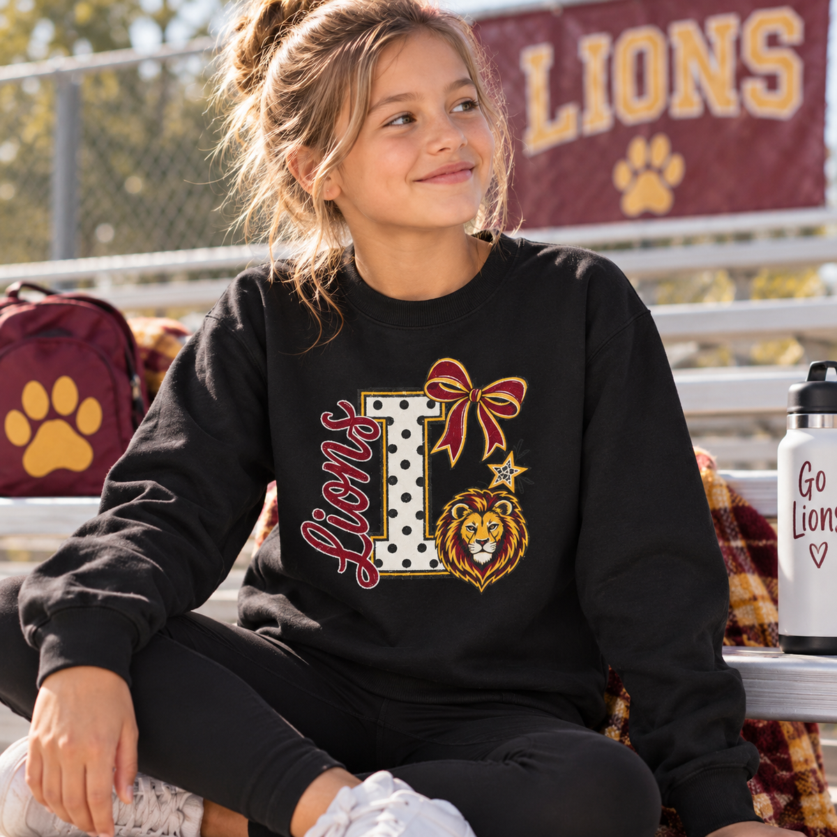Polka Bow School Spirit (LIONS) Youth Crewneck