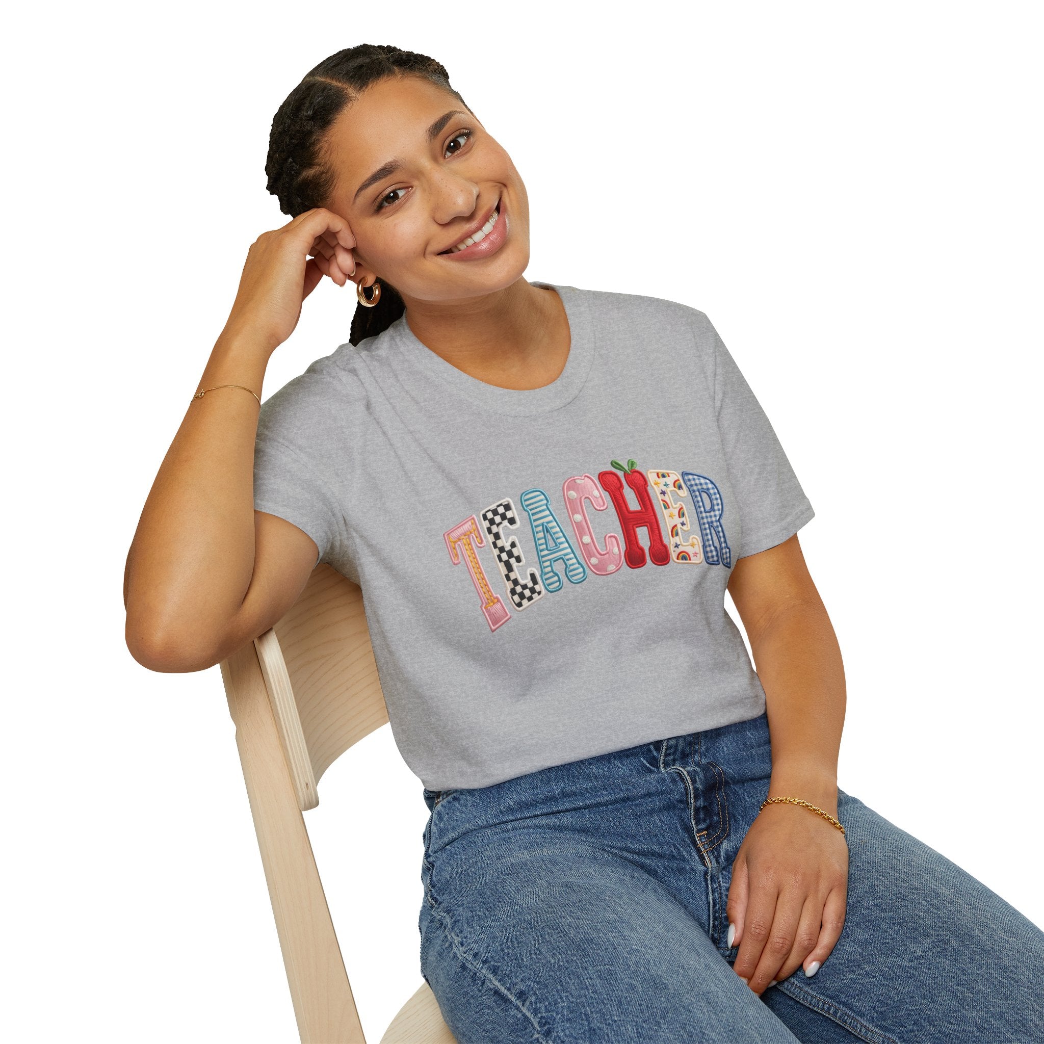 Teacher Colorful Patchwork Letters T-Shirt — Back to School Gift