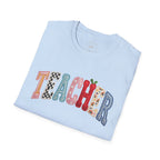 Teacher Colorful Patchwork Letters T-Shirt — Back to School Gift