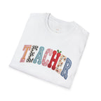 Teacher Colorful Patchwork Letters T-Shirt — Back to School Gift