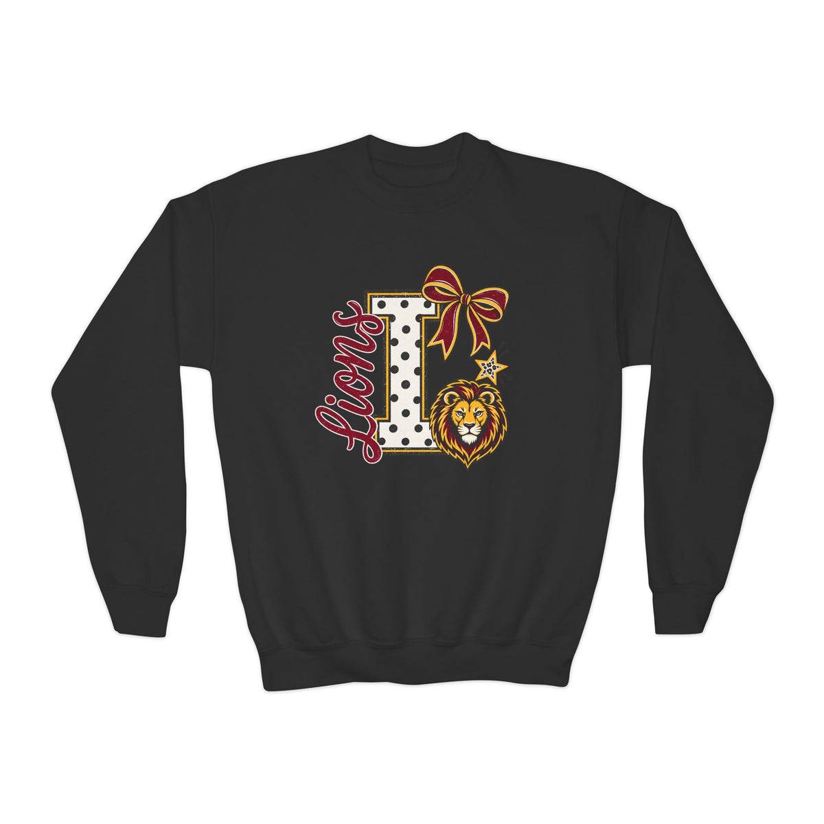 Polka Bow School Spirit (LIONS) Youth Crewneck