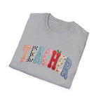 Teacher Colorful Patchwork Letters T-Shirt — Back to School Gift