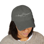 Embroidered "Dog Mom" Distressed Hat
