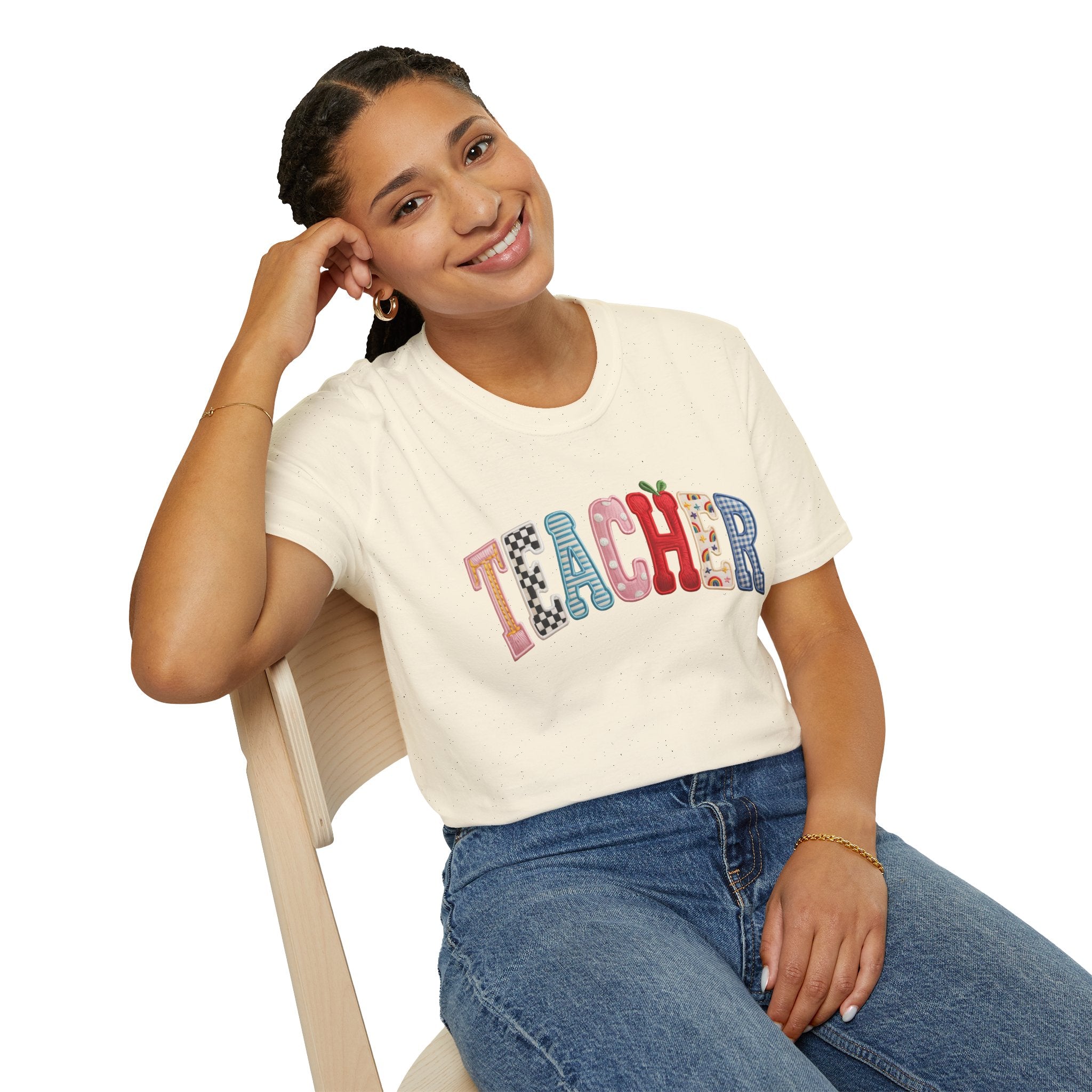 Teacher Colorful Patchwork Letters T-Shirt — Back to School Gift