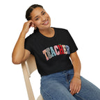 Teacher Colorful Patchwork Letters T-Shirt — Back to School Gift