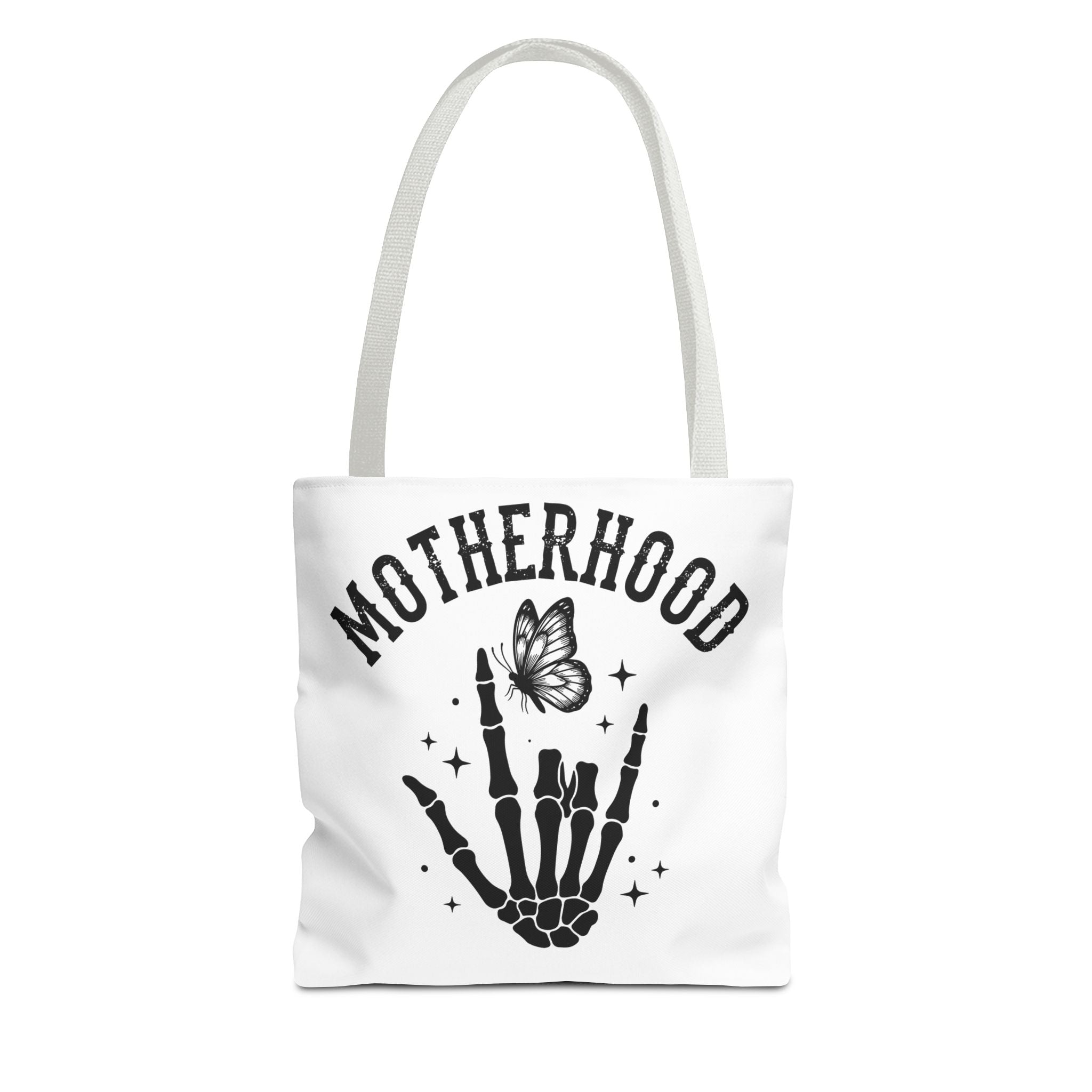 Motherhood Skeleton Tote Bag — Edgy Black & White All-Over Print