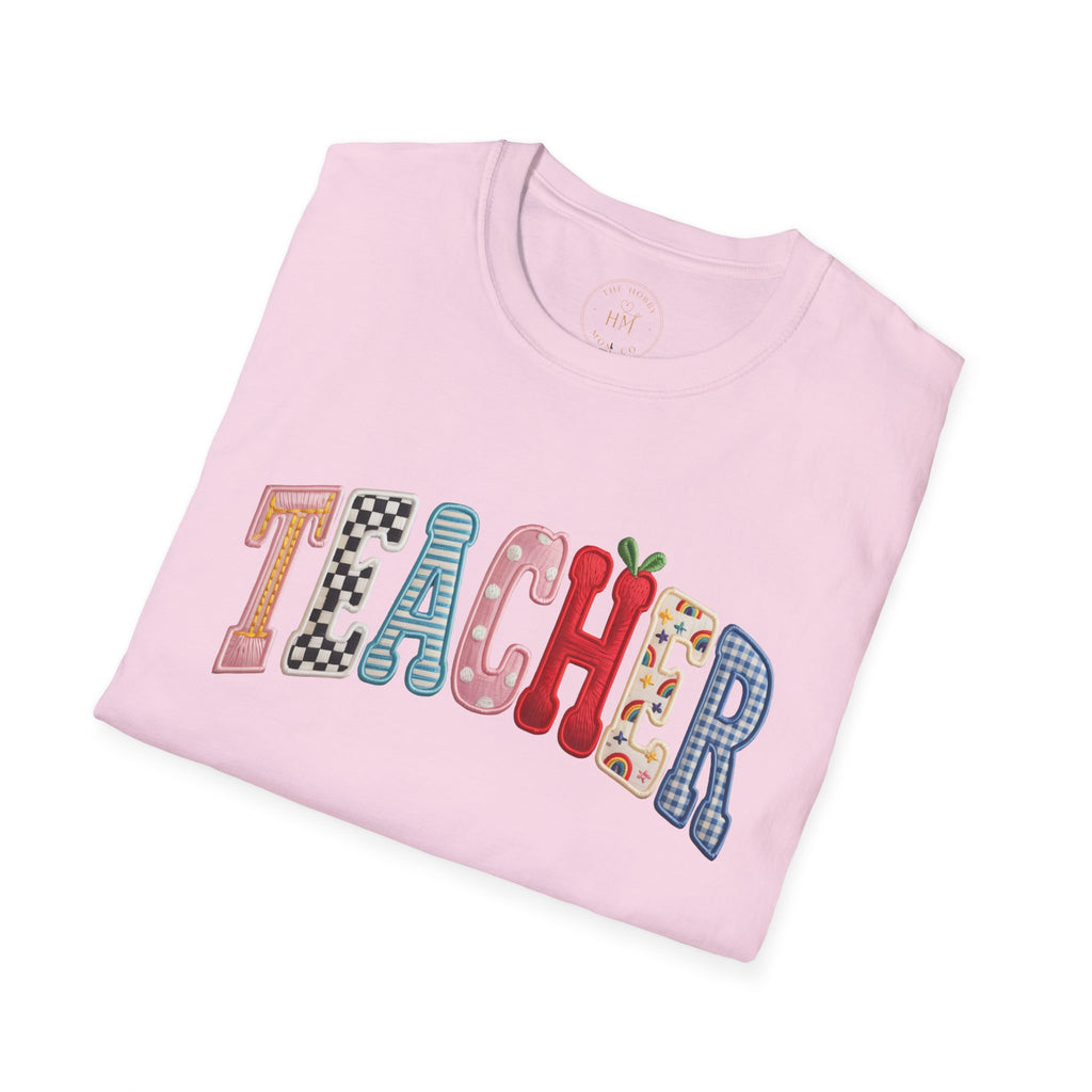 Teacher Colorful Patchwork Letters T-Shirt — Back to School Gift
