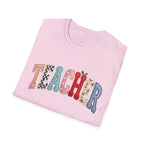 Teacher Colorful Patchwork Letters T-Shirt — Back to School Gift