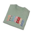 Teacher Colorful Patchwork Letters T-Shirt — Back to School Gift