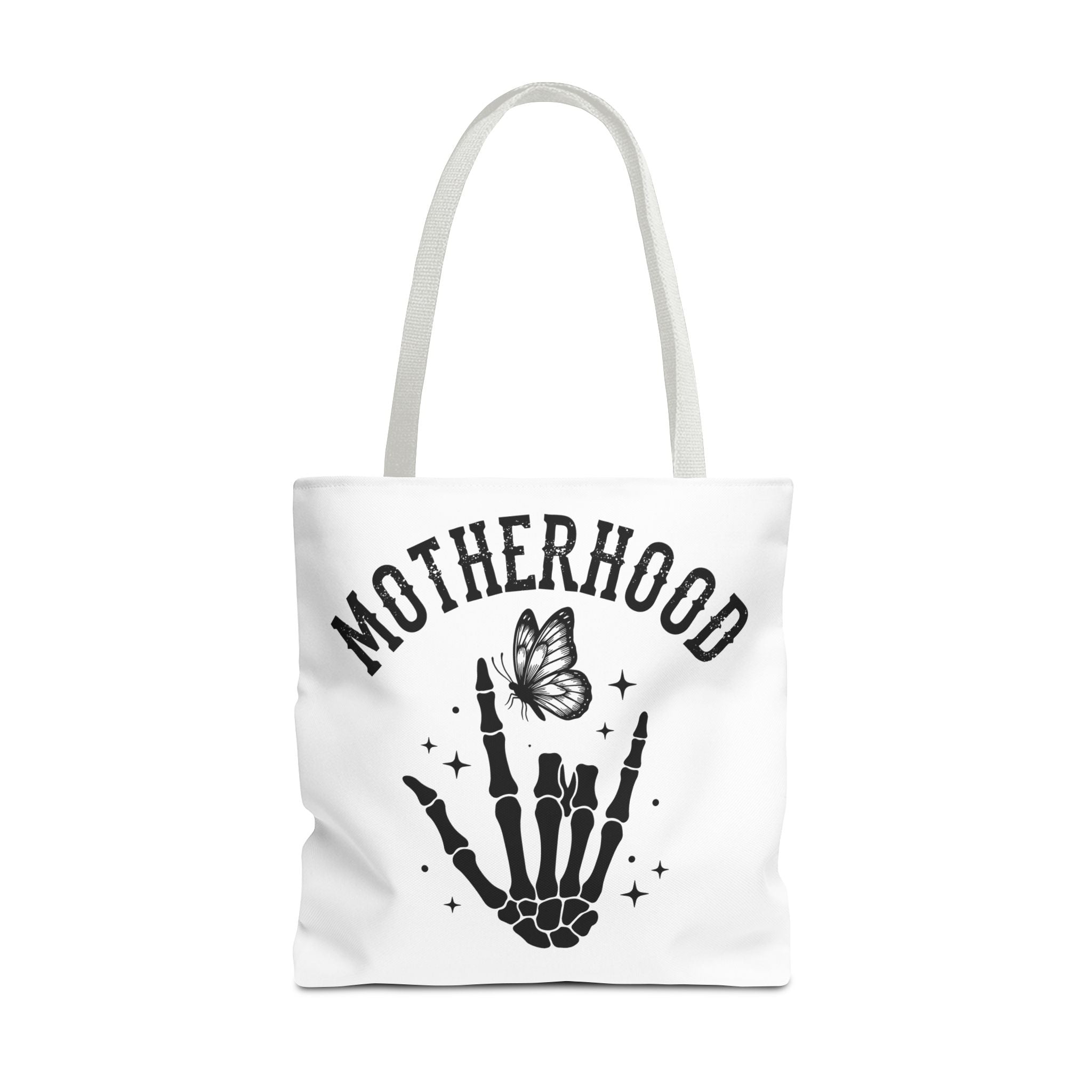 Motherhood Skeleton Tote Bag — Edgy Black & White All-Over Print