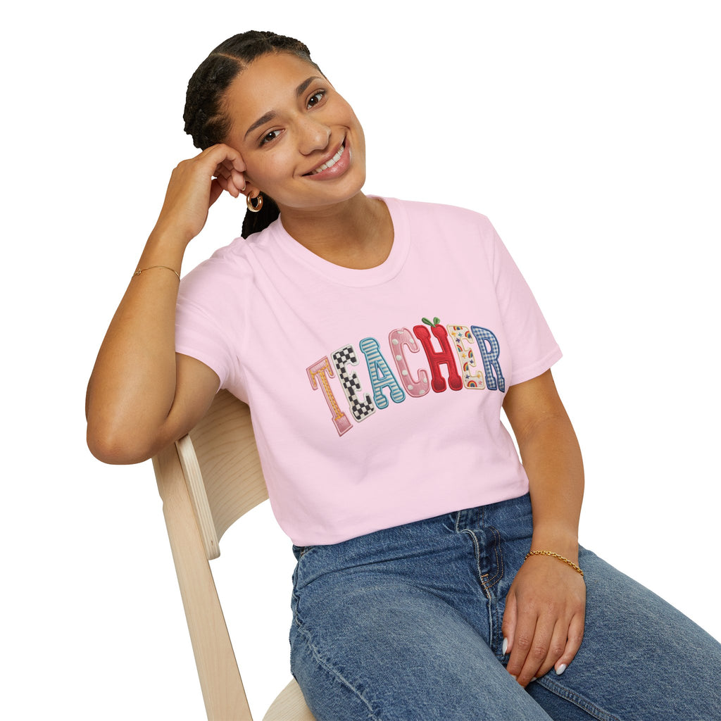 Teacher Colorful Patchwork Letters T-Shirt — Back to School Gift
