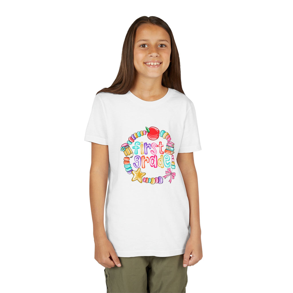 "First Grade" Colorful Back-to-School Shirt (Personalized Name Option)
