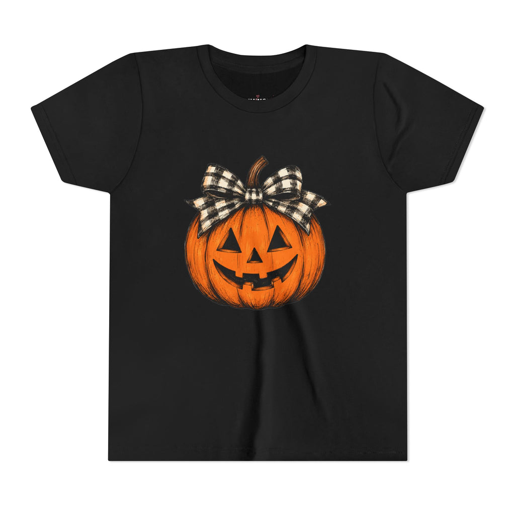Jack-O'-Lantern with Plaid Bow Youth Graphic Tee