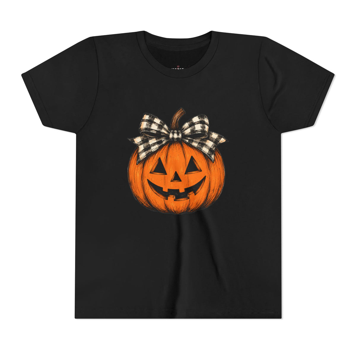 Jack-O'-Lantern with Plaid Bow Youth Graphic Tee