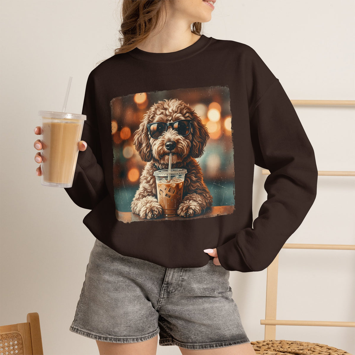 Dog Drinking Coffee Crewneck Sweatshirt  (Custom)