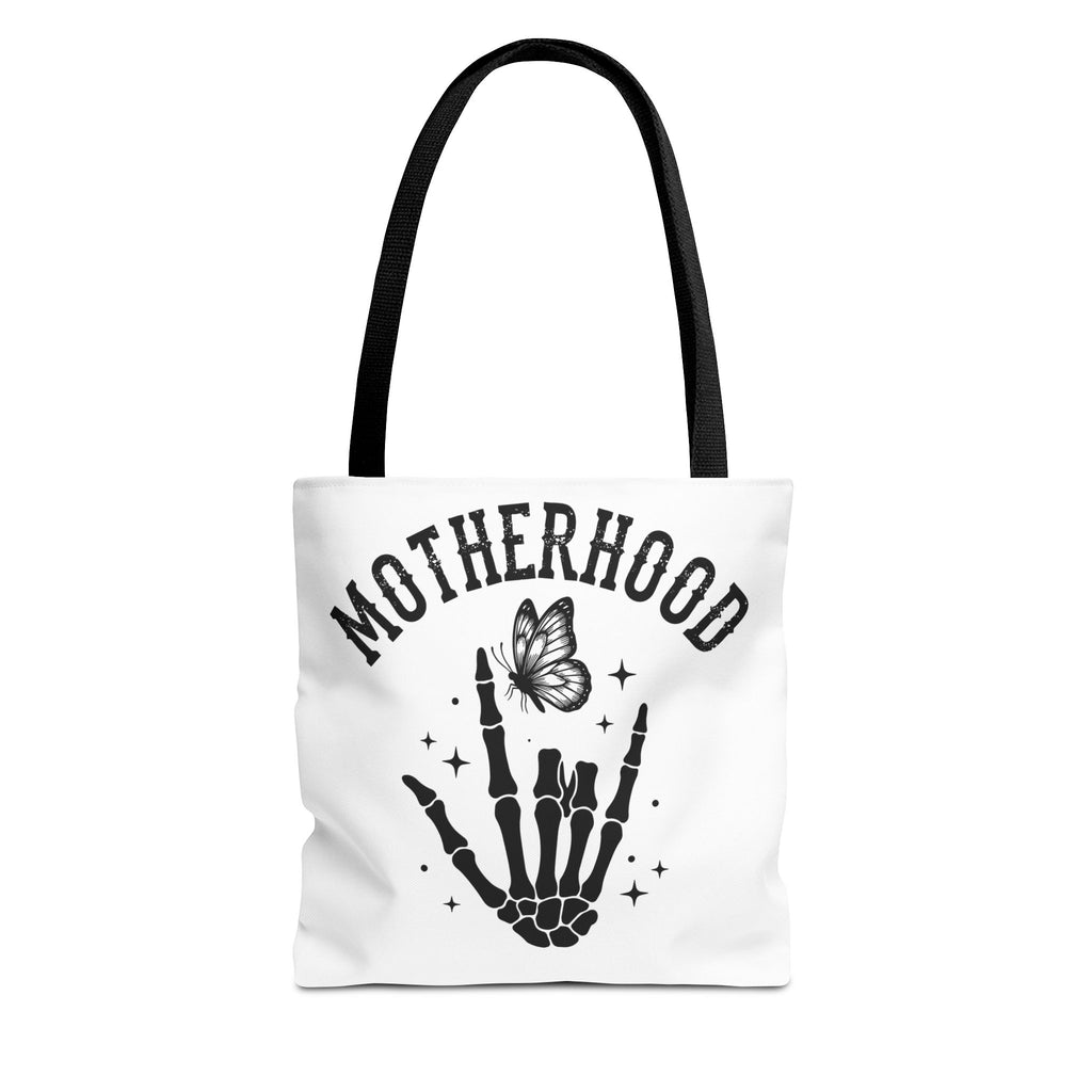 Motherhood Skeleton Tote Bag — Edgy Black & White All-Over Print