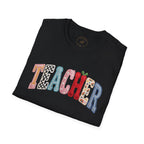 Teacher Colorful Patchwork Letters T-Shirt — Back to School Gift