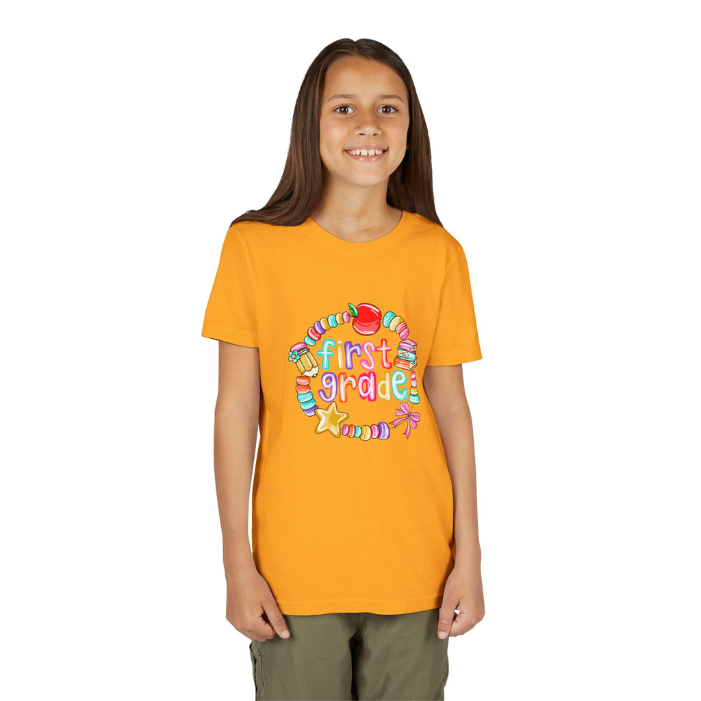 "First Grade" Colorful Back-to-School Shirt (Personalized Name Option)