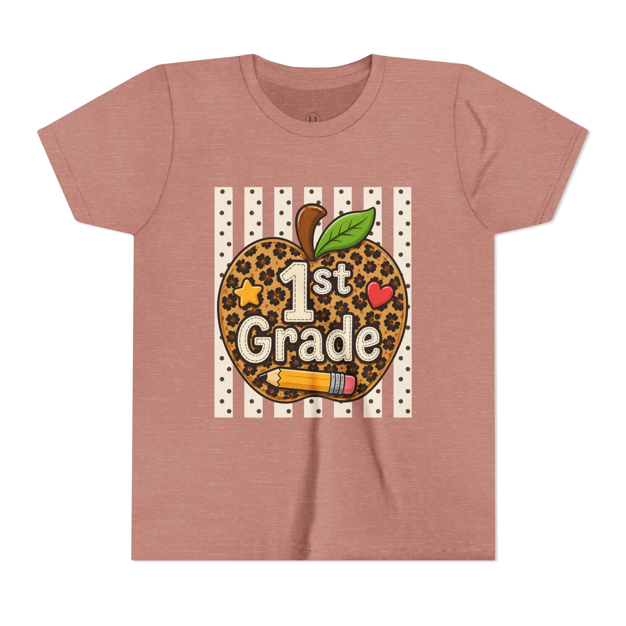 1st Grade Leopard Apple Youth T‑Shirt
