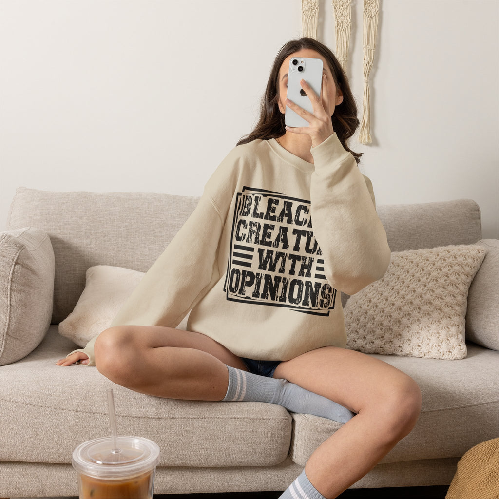"Bleacher Creature With Opinions" Vintage-Style Crewneck