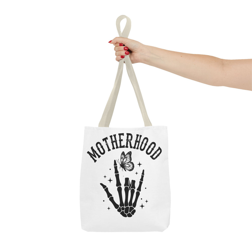 Motherhood Skeleton Tote Bag — Edgy Black & White All-Over Print
