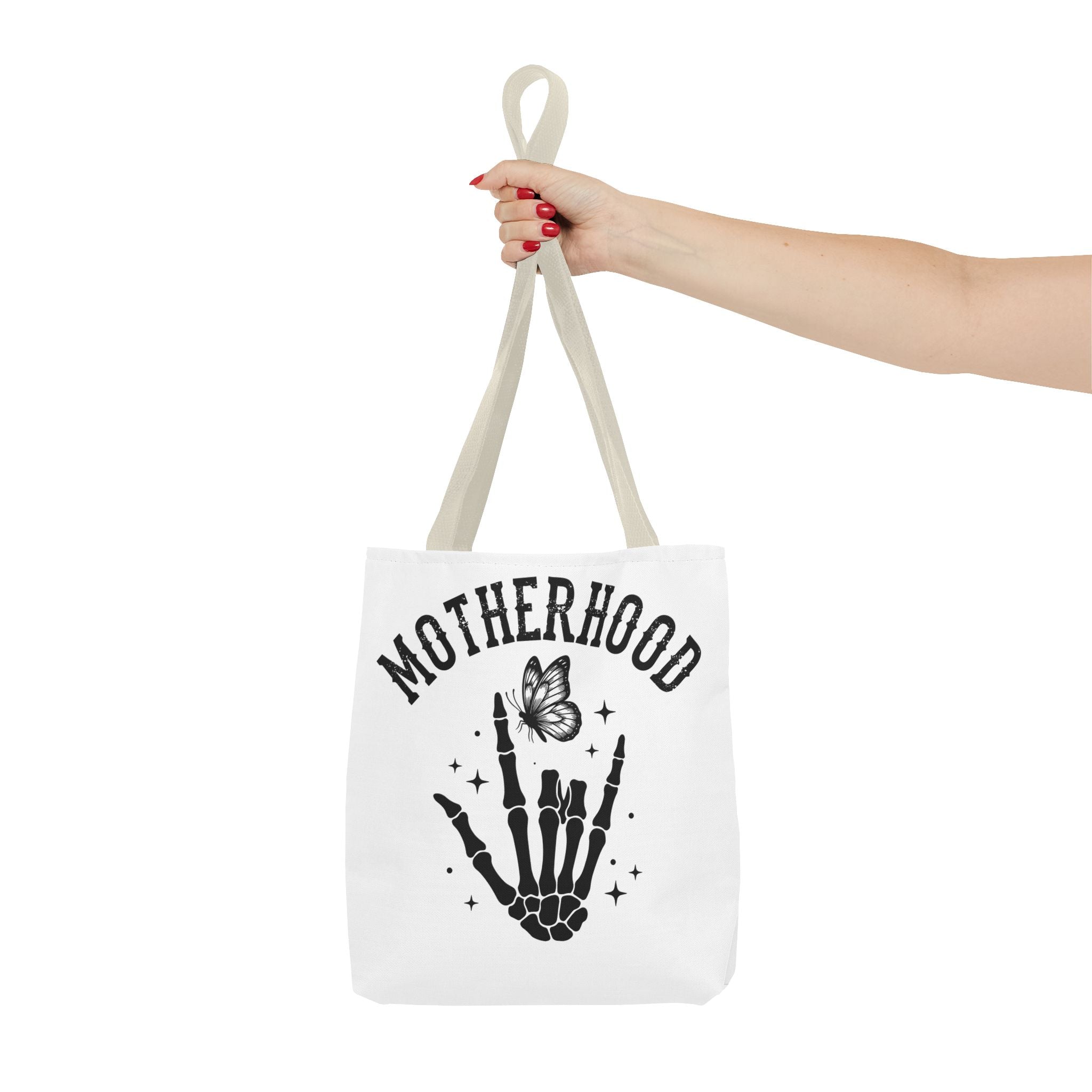 Motherhood Skeleton Tote Bag — Edgy Black & White All-Over Print