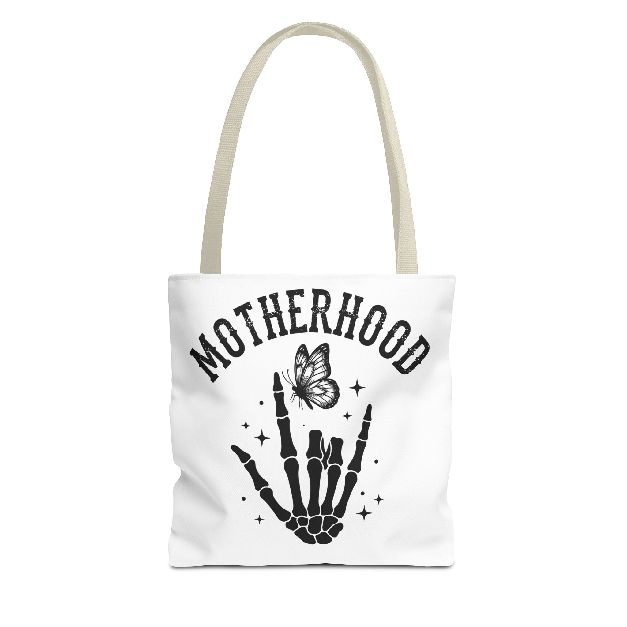 Motherhood Skeleton Tote Bag — Edgy Black & White All-Over Print