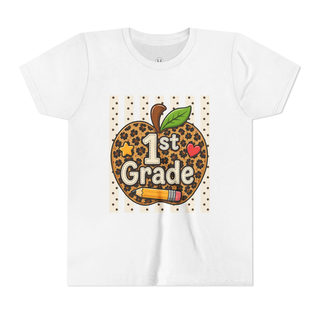 1st Grade Leopard Apple Youth T‑Shirt