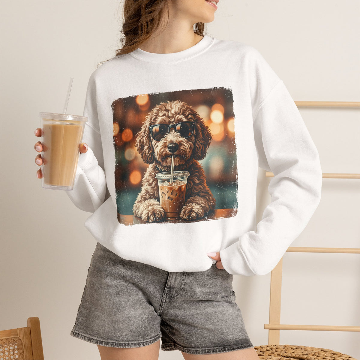 Dog Drinking Coffee Crewneck Sweatshirt  (Custom)