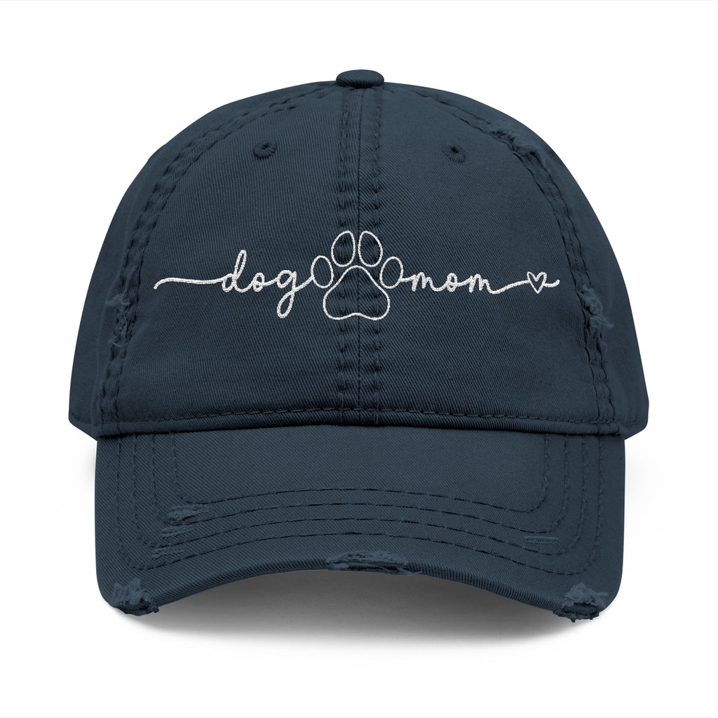Embroidered "Dog Mom" Distressed Hat