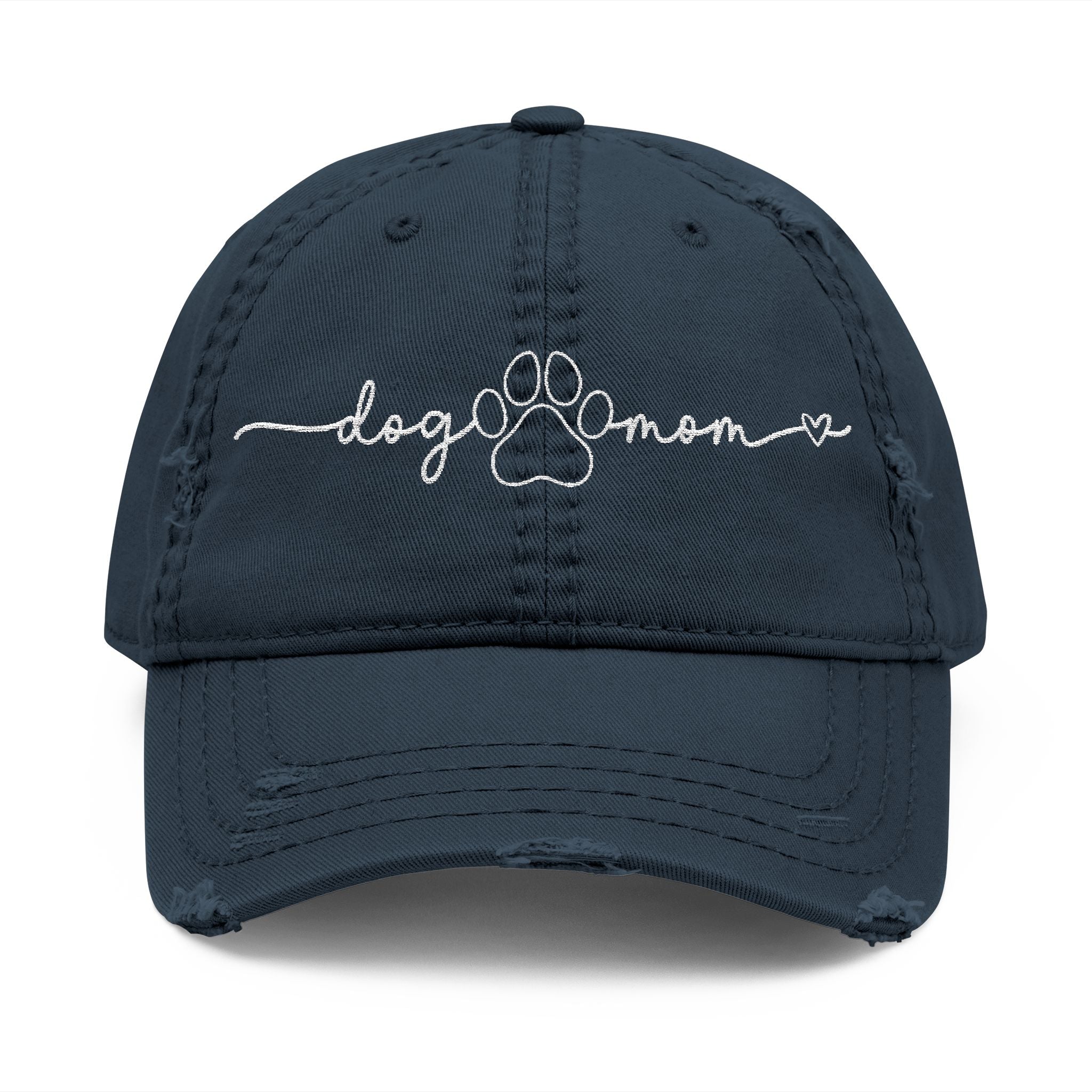 Embroidered "Dog Mom" Distressed Hat