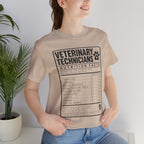 Veterinary Technicians "Nutrition Facts"  Vet Tech Gift Tee