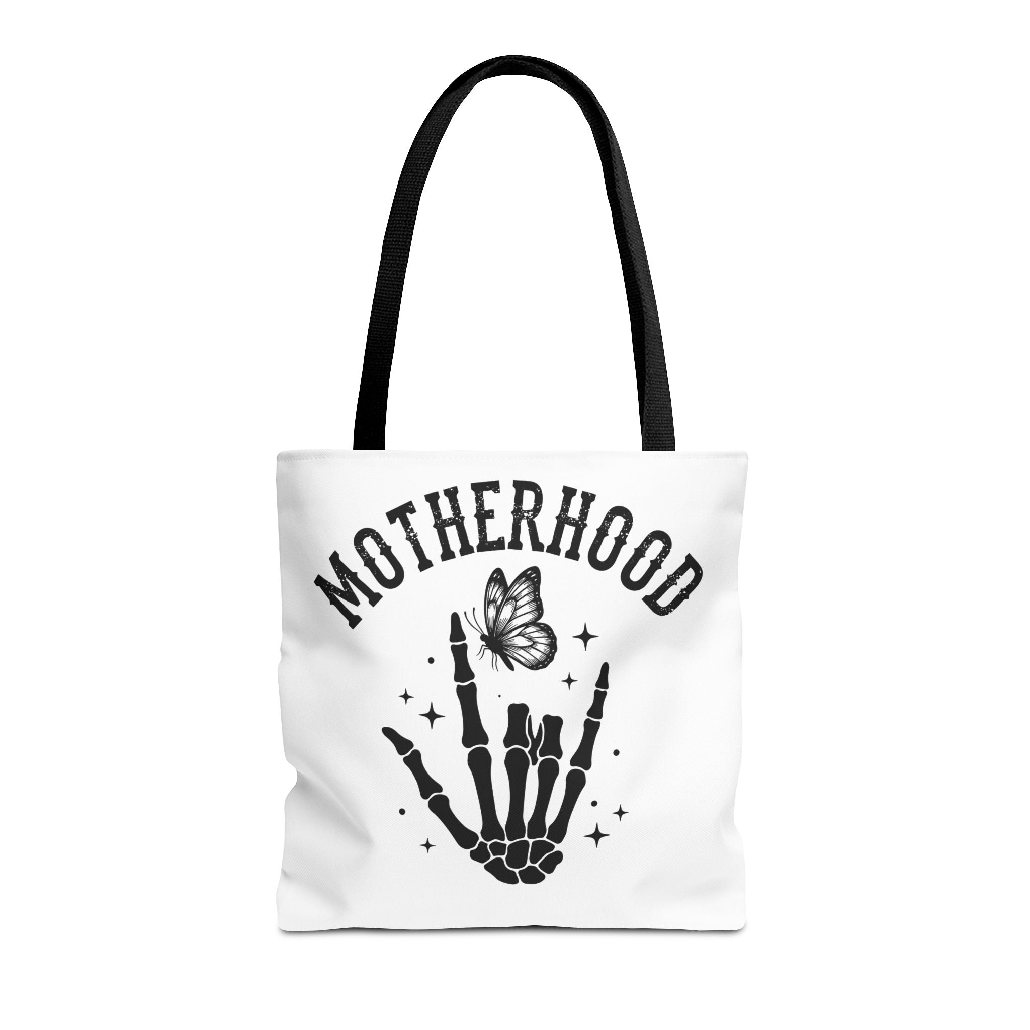 Motherhood Skeleton Tote Bag — Edgy Black & White All-Over Print