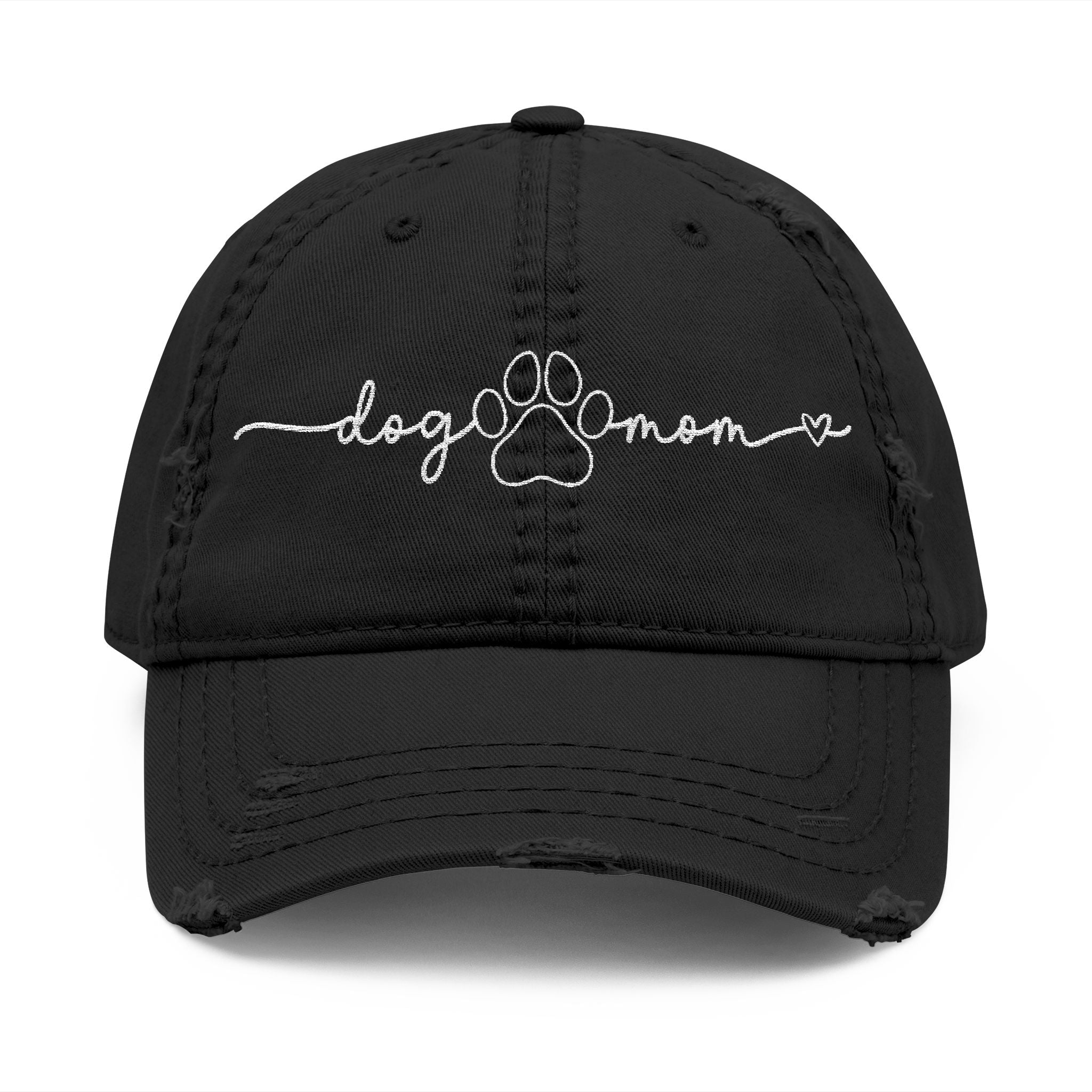 Embroidered "Dog Mom" Distressed Hat